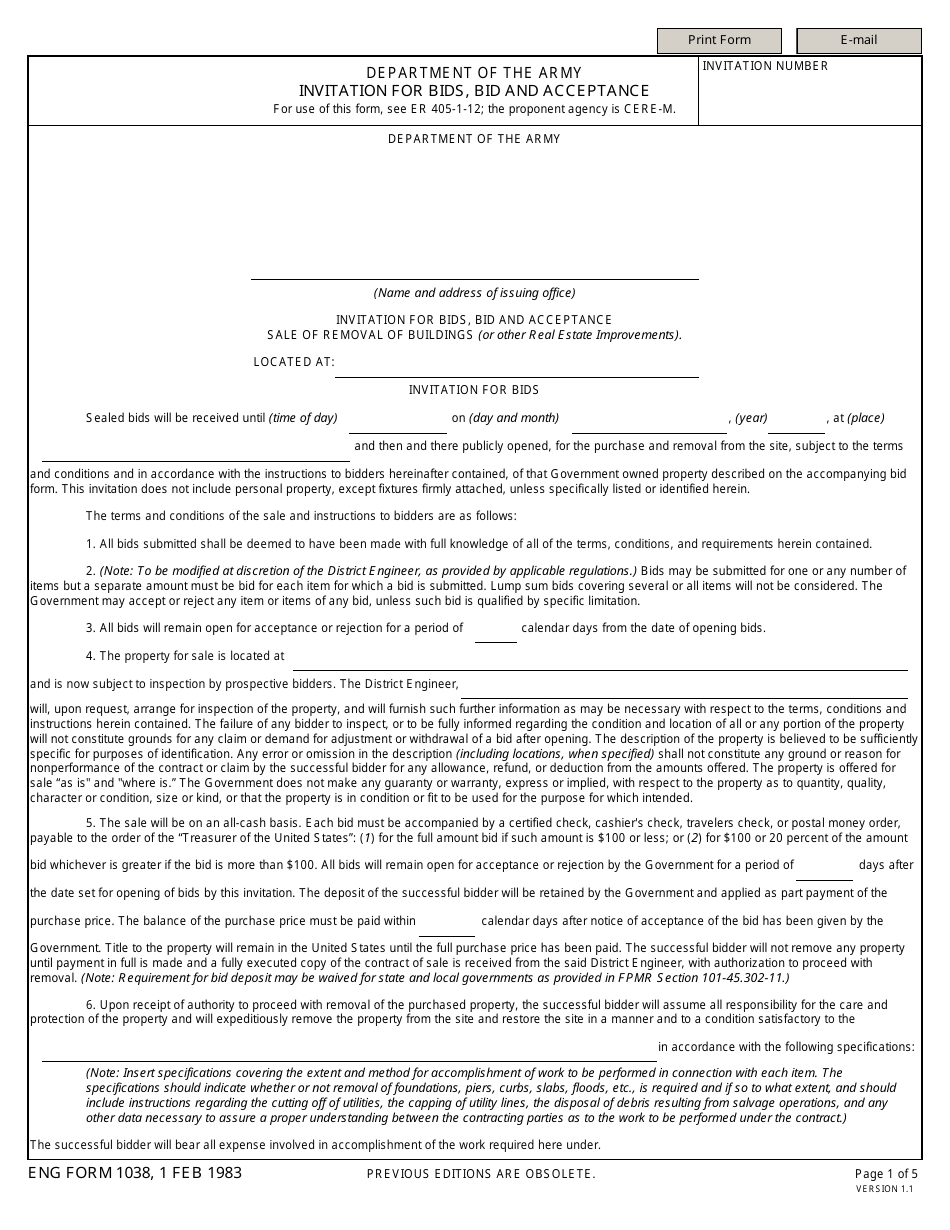 ENG Form 1038 - Fill Out, Sign Online and Download Fillable PDF ...