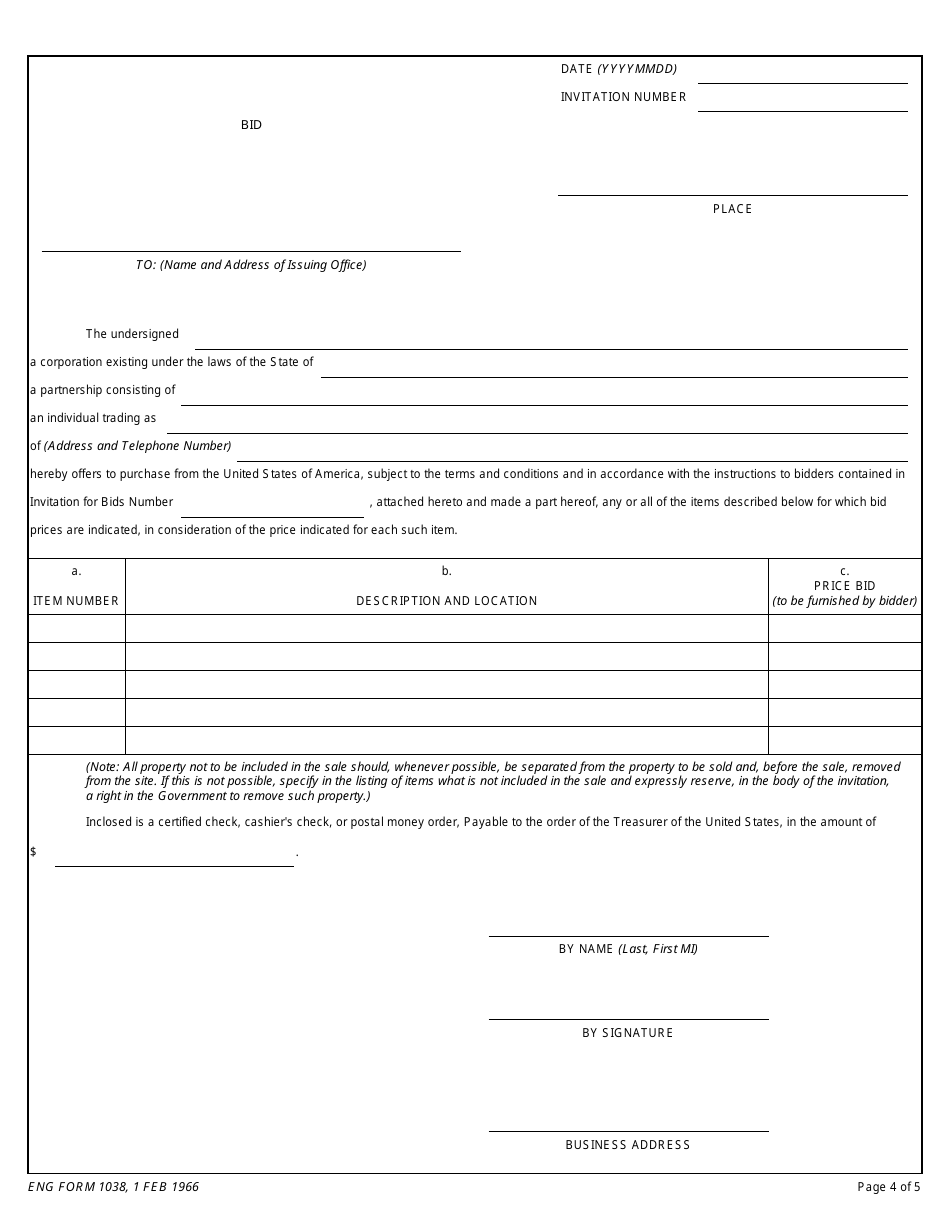ENG Form 1038 Invitation for Bids, Bid  Acceptance, Page 4