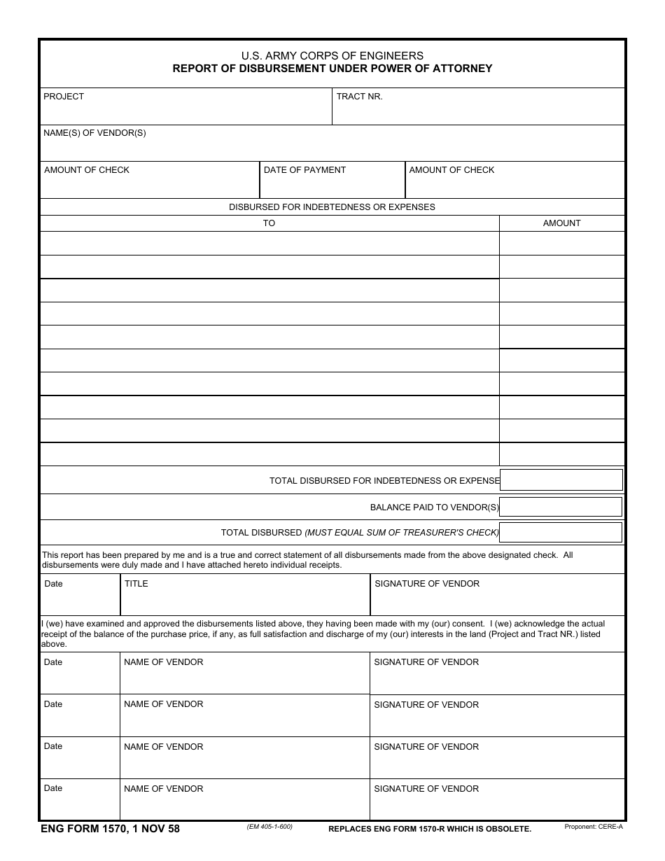 ENG Form 1570 Report of Disbursement Under Power of Attorney, Page 1