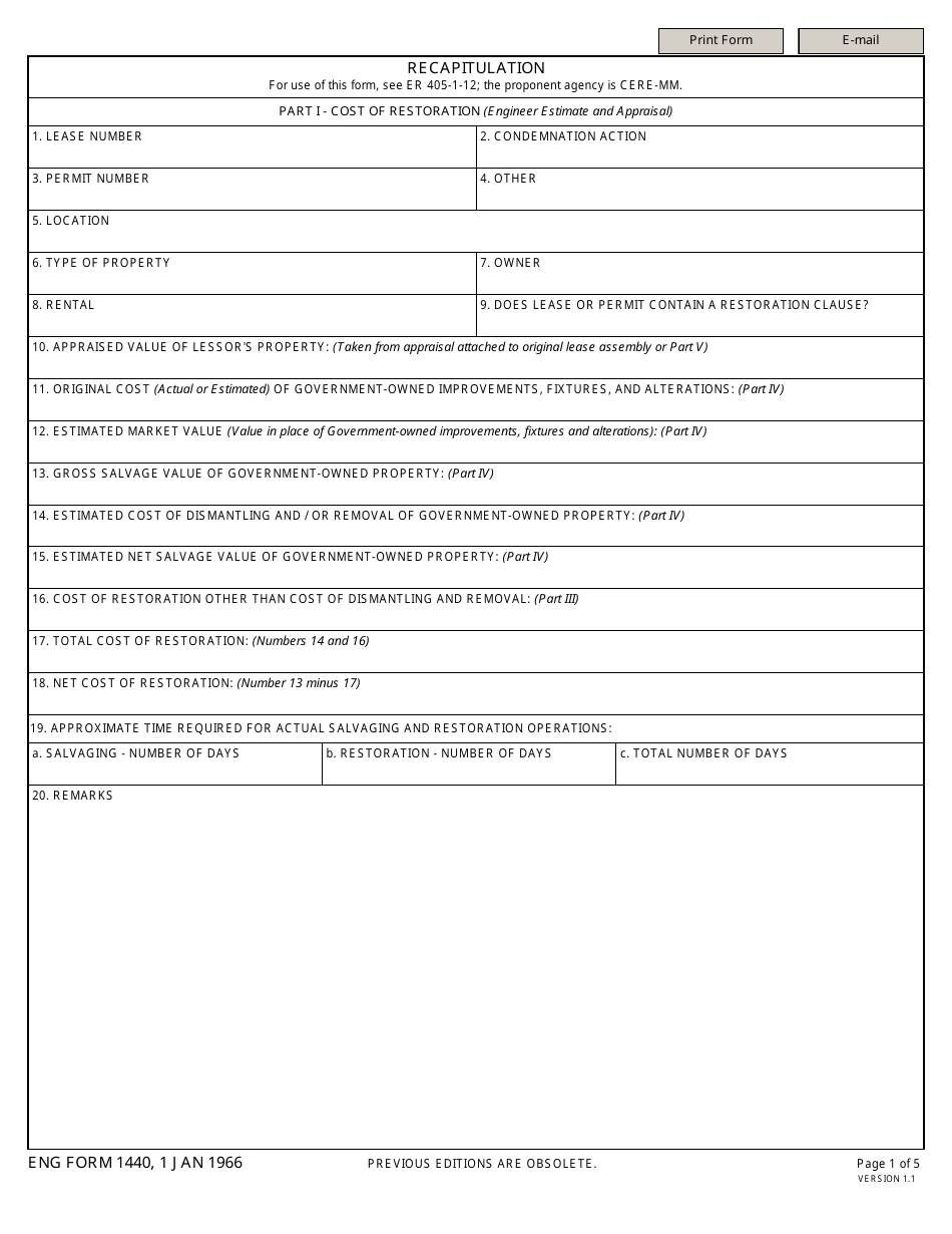 ENG Form 1440 Recapitulation, Page 1