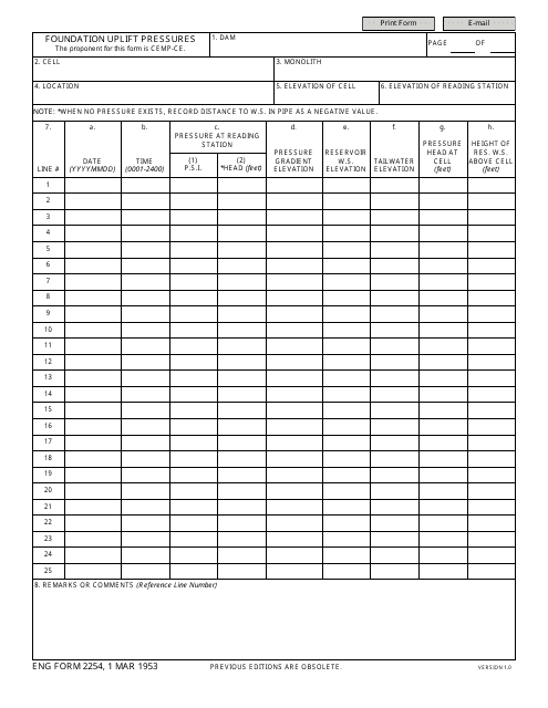 ENG Form 2254  Printable Pdf