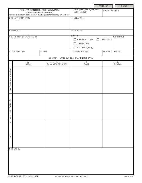 ENG Form 1603  Printable Pdf