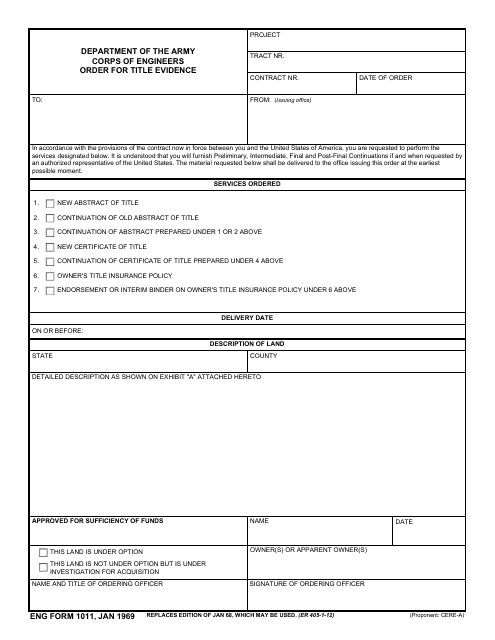 ENG Form 1011 Order for Title Evidence