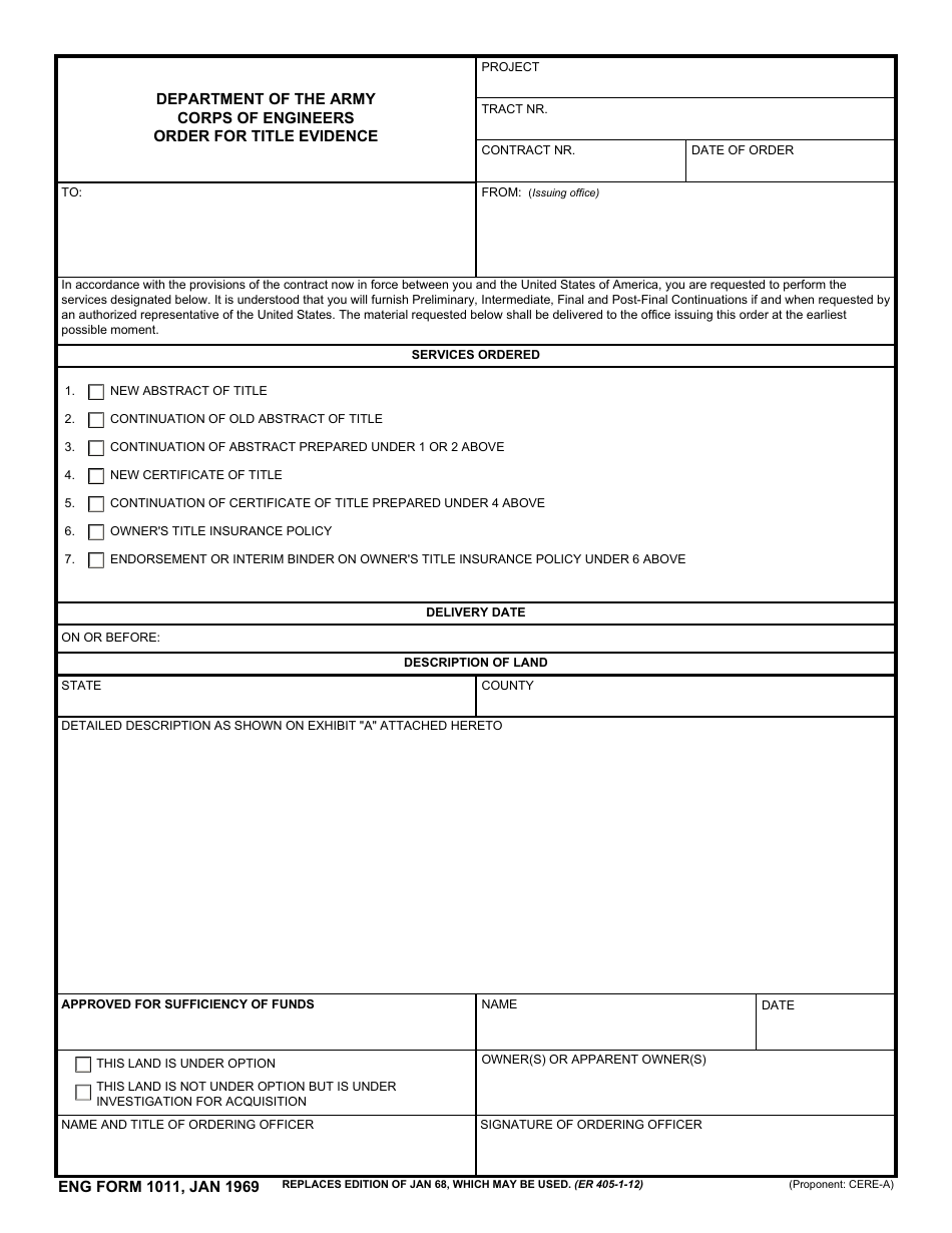 ENG Form 1011 Order for Title Evidence, Page 1