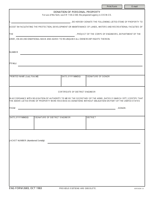 ENG Form 2683 Donation of Personal Property