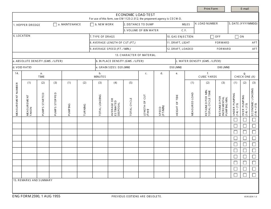 ENG Form 2590 Economic Load Test, Page 1