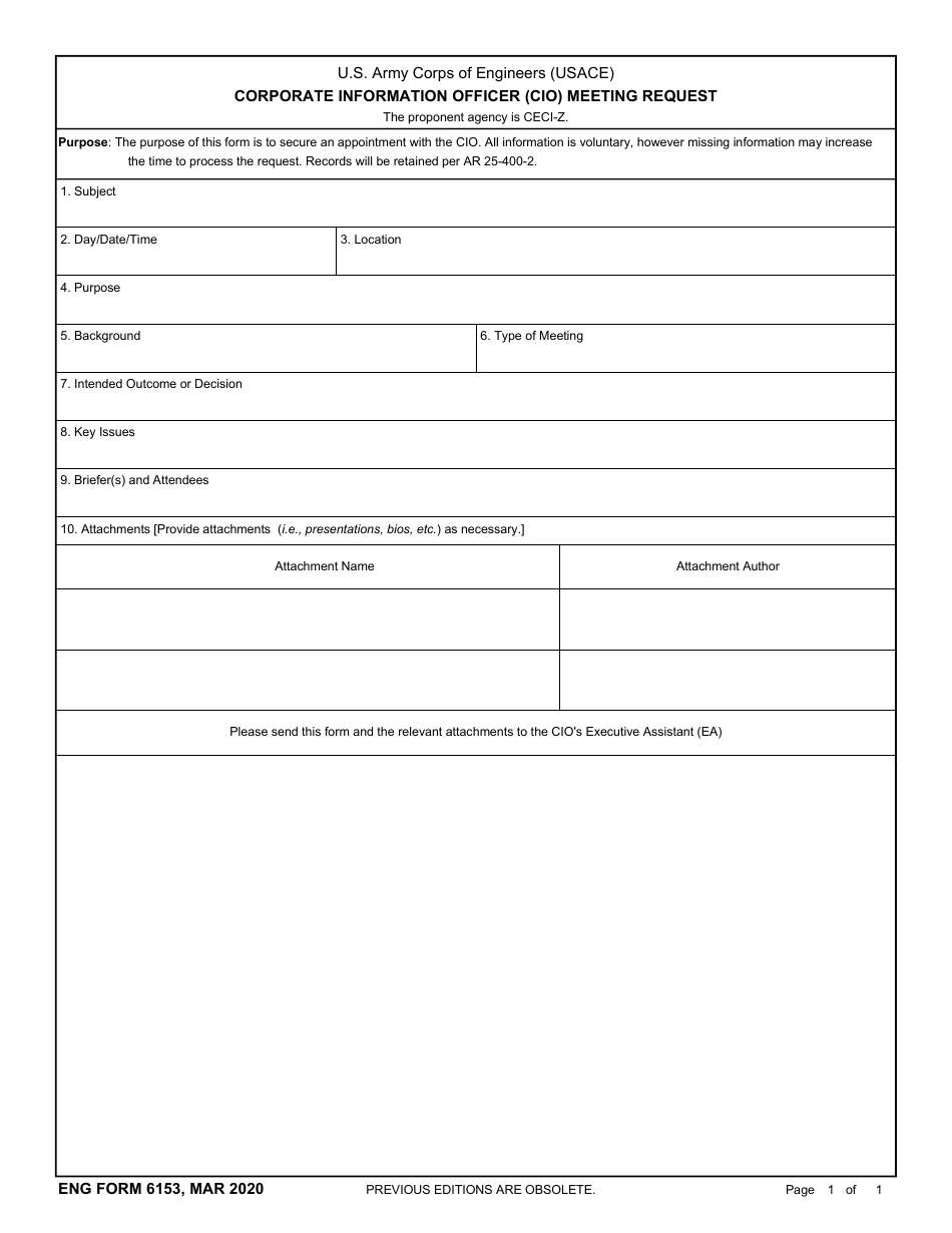 ENG Form 6153 Corporate Information Officer (Cio) Meeting Request, Page 1