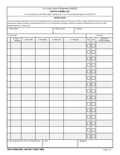 ENG Form 6089 Office Forms List