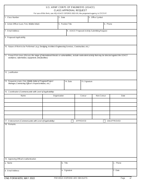 ENG Form 6059 Class Approval Request