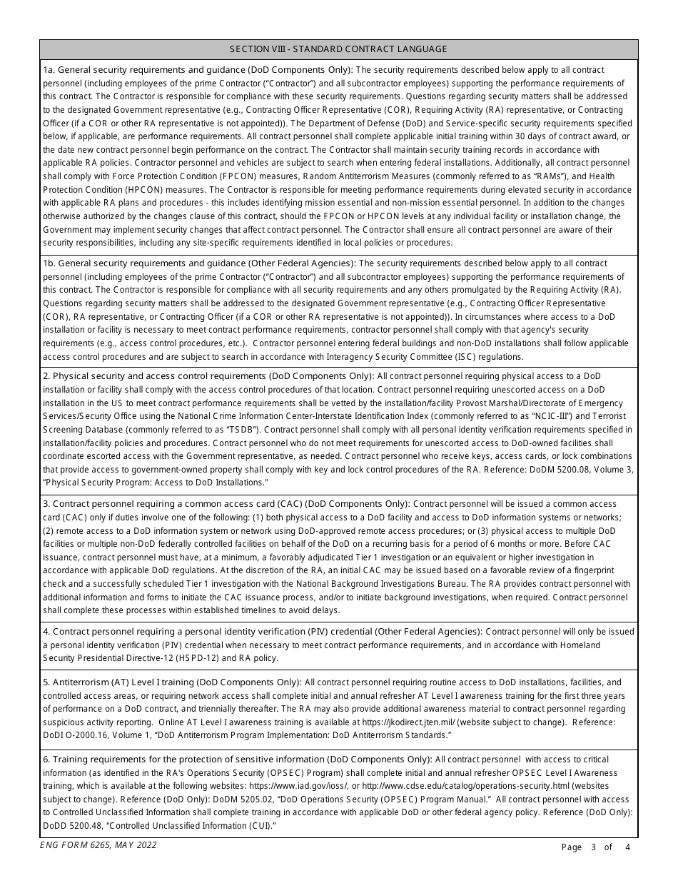 ENG Form 6265 Contract Requirements Package Security Review Cover Sheet (Non-army Customer), Page 3
