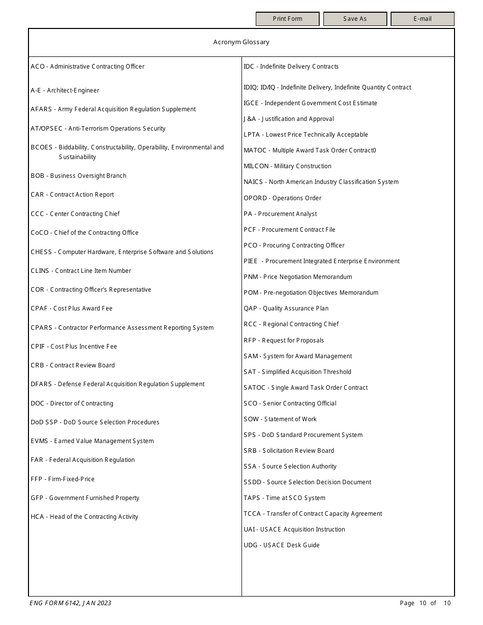 ENG Form 6142 A-E Task Order Contract Compliance Checklist, Page 10