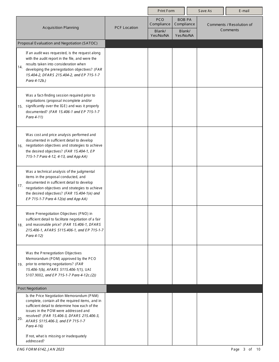 ENG Form 6142 A-E Task Order Contract Compliance Checklist, Page 3