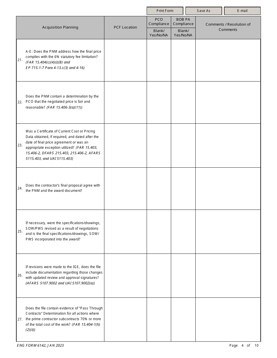 ENG Form 6142 A-E Task Order Contract Compliance Checklist, Page 4