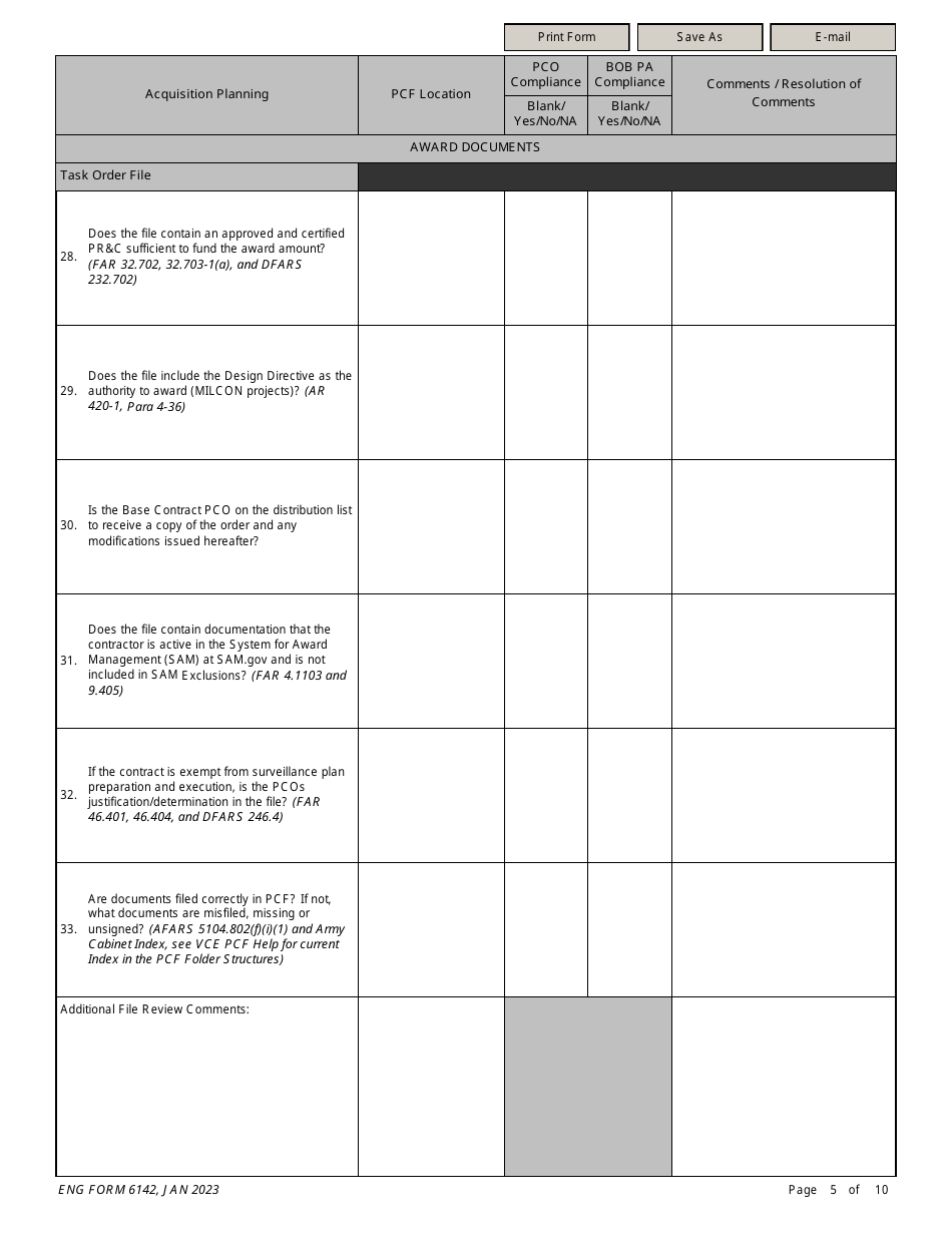 ENG Form 6142 A-E Task Order Contract Compliance Checklist, Page 5