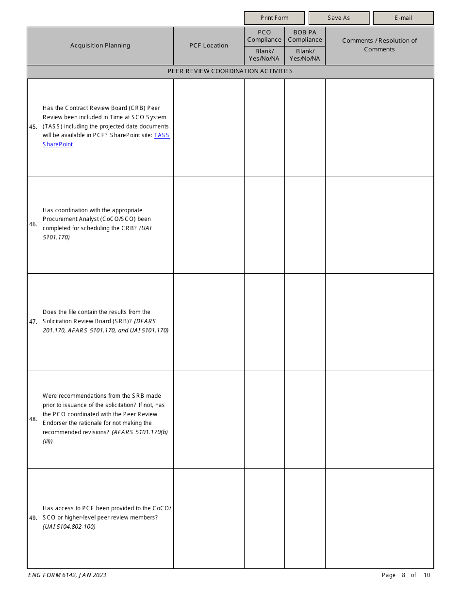 ENG Form 6142 A-E Task Order Contract Compliance Checklist, Page 8