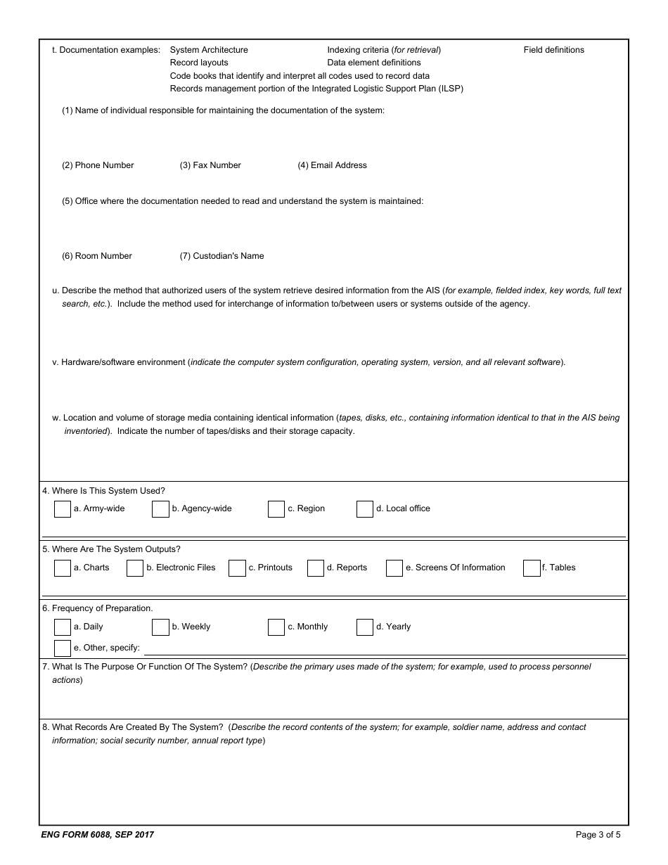ENG Form 6088 Automated Information System Survey, Page 3