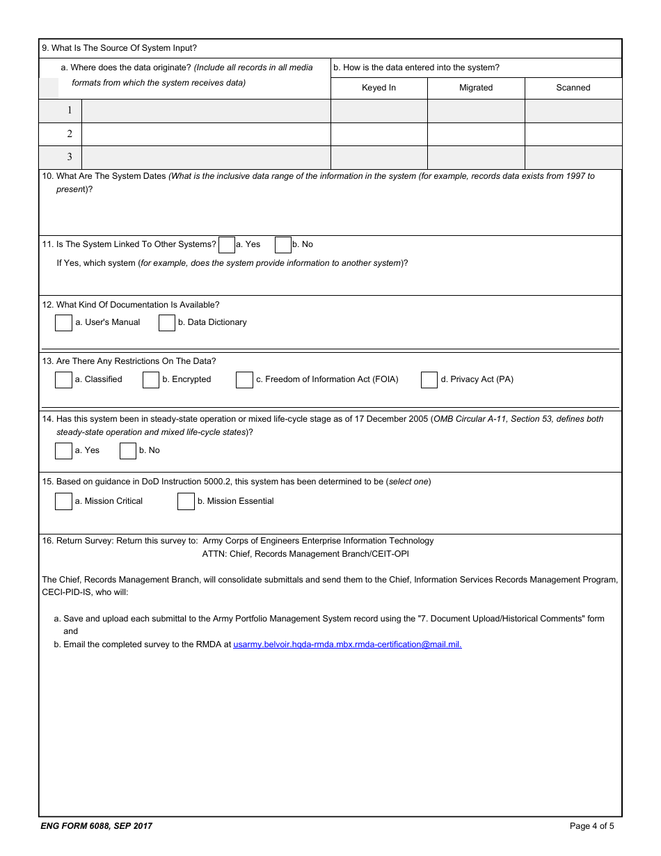 ENG Form 6088 Automated Information System Survey, Page 4