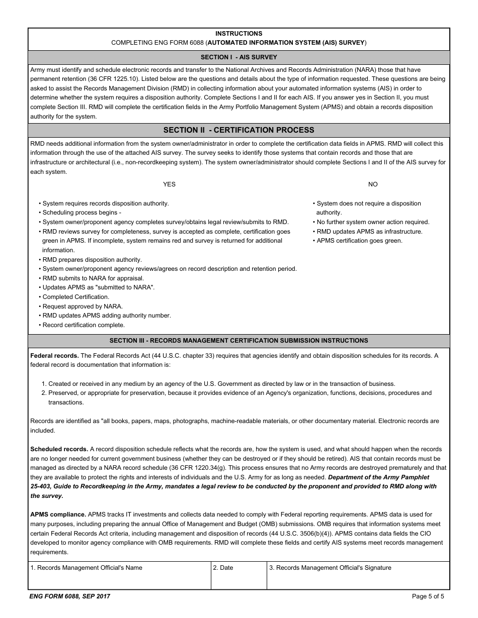 ENG Form 6088 Automated Information System Survey, Page 5