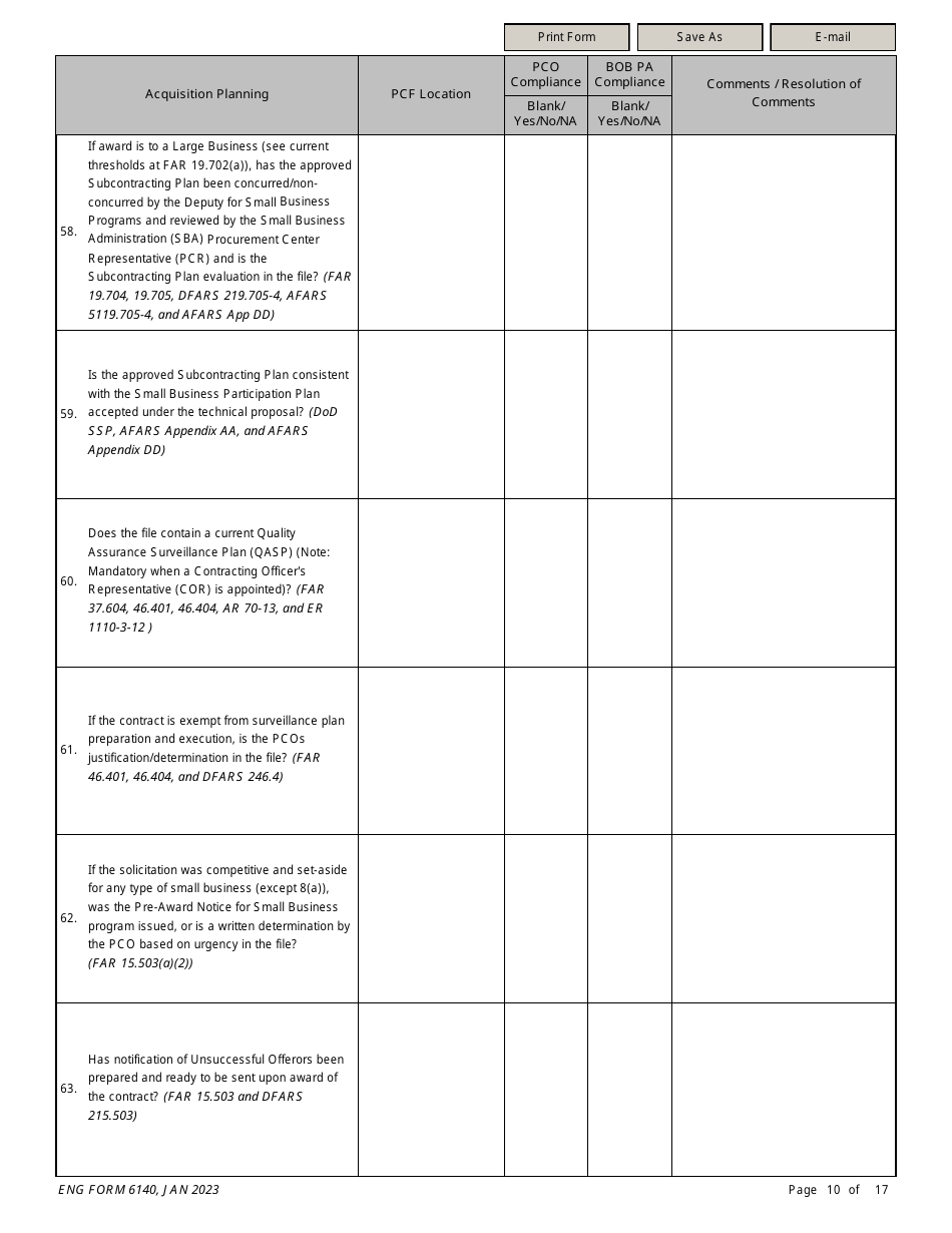 ENG Form 6140 Service / Supply Contract Compliance Checklist, Page 10