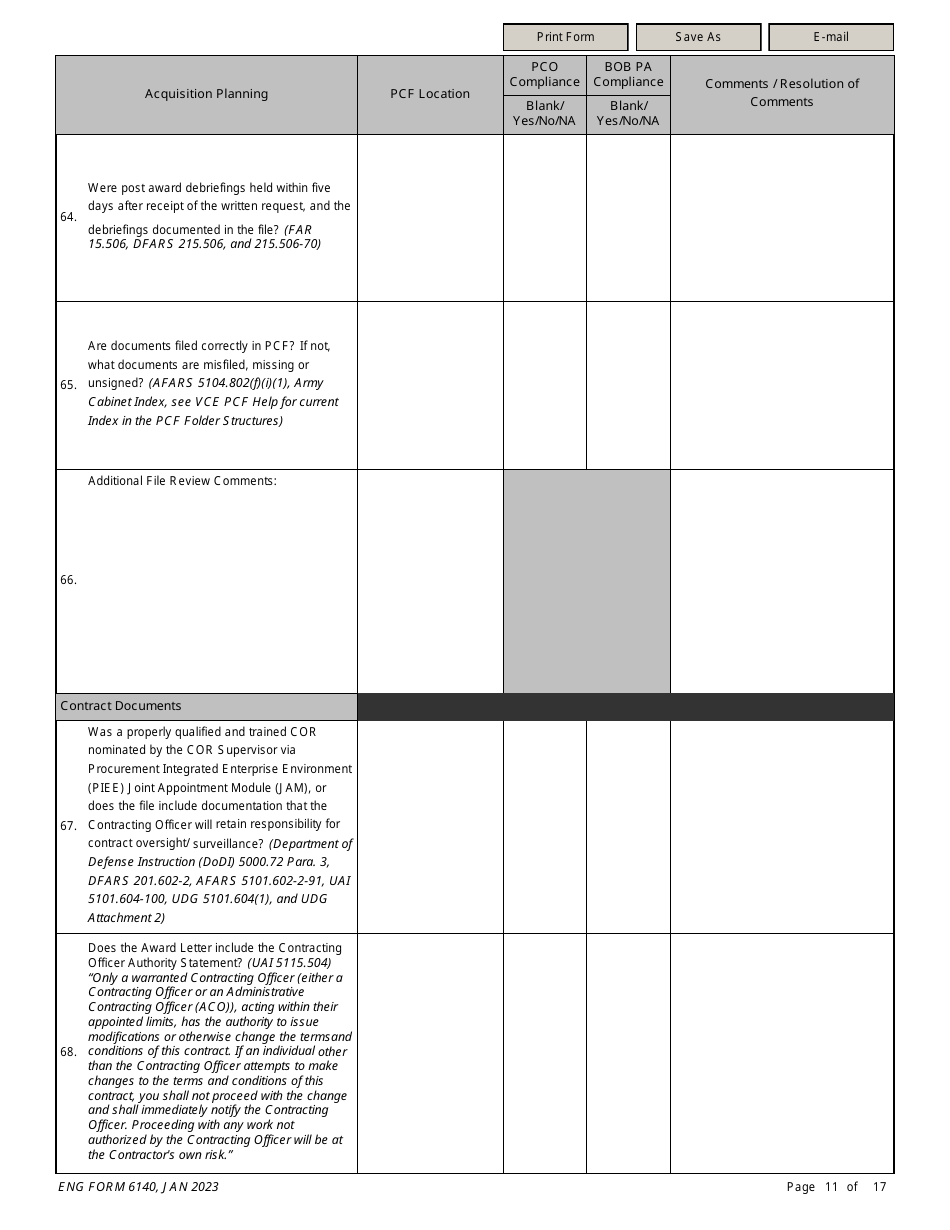 ENG Form 6140 Service / Supply Contract Compliance Checklist, Page 11