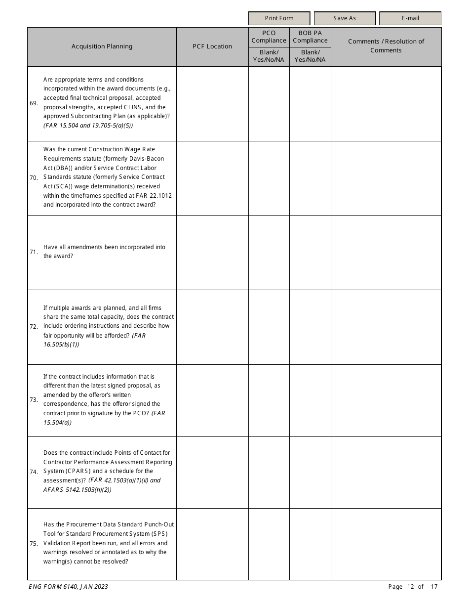 ENG Form 6140 Service / Supply Contract Compliance Checklist, Page 12