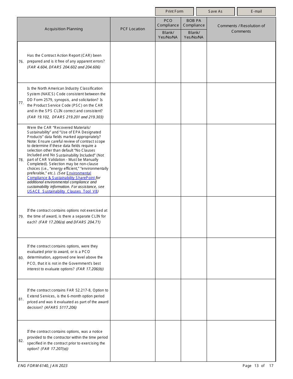 ENG Form 6140 Service / Supply Contract Compliance Checklist, Page 13