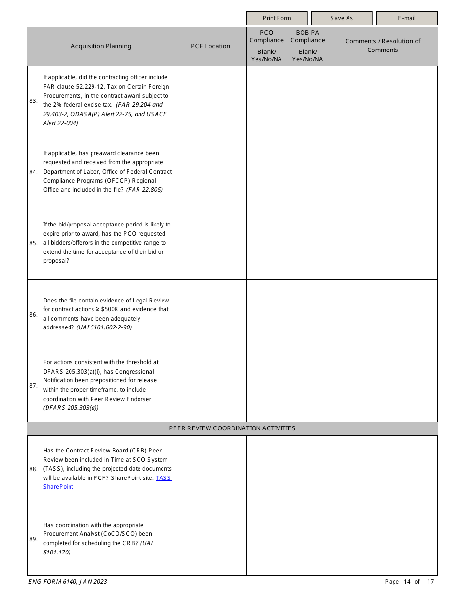 ENG Form 6140 Service / Supply Contract Compliance Checklist, Page 14