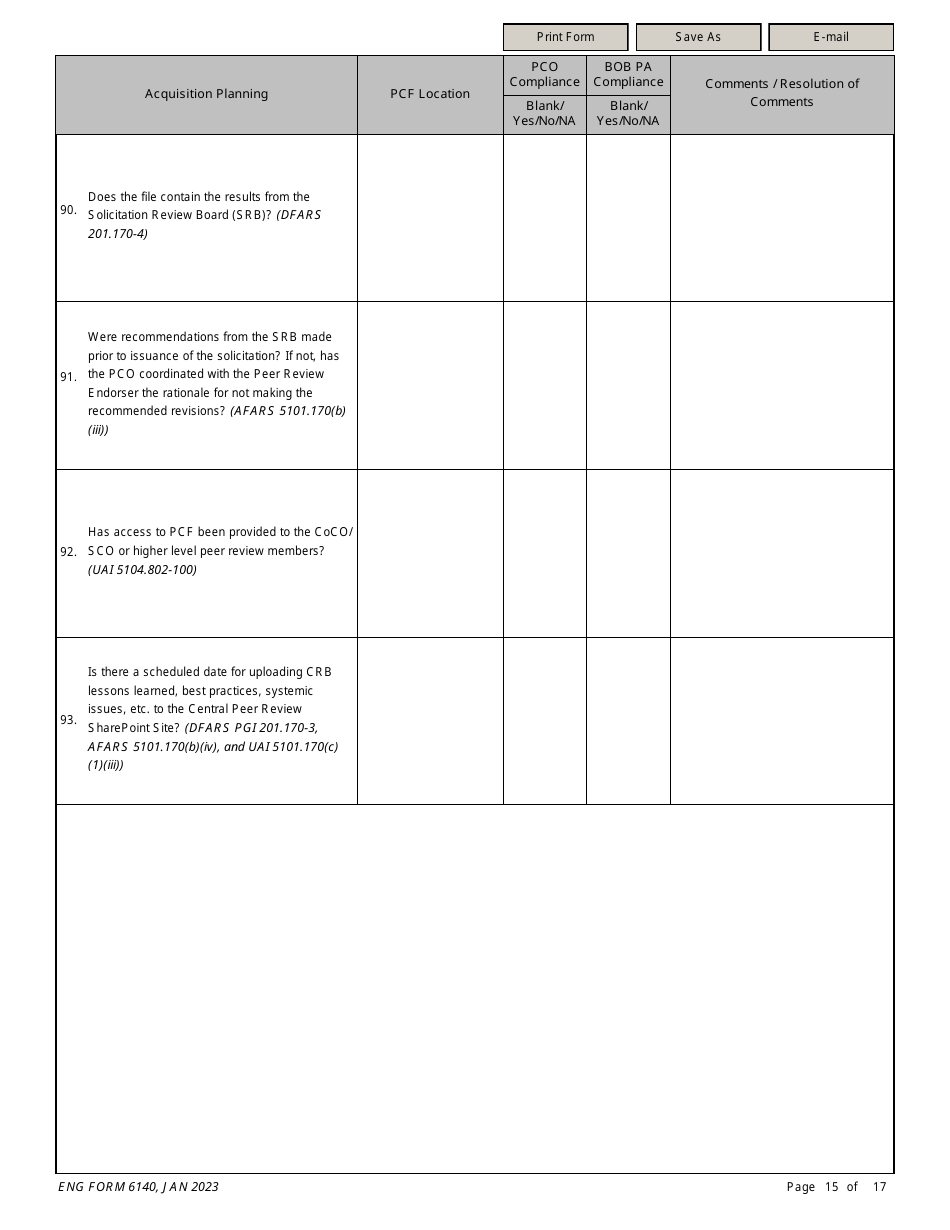 ENG Form 6140 Service / Supply Contract Compliance Checklist, Page 15