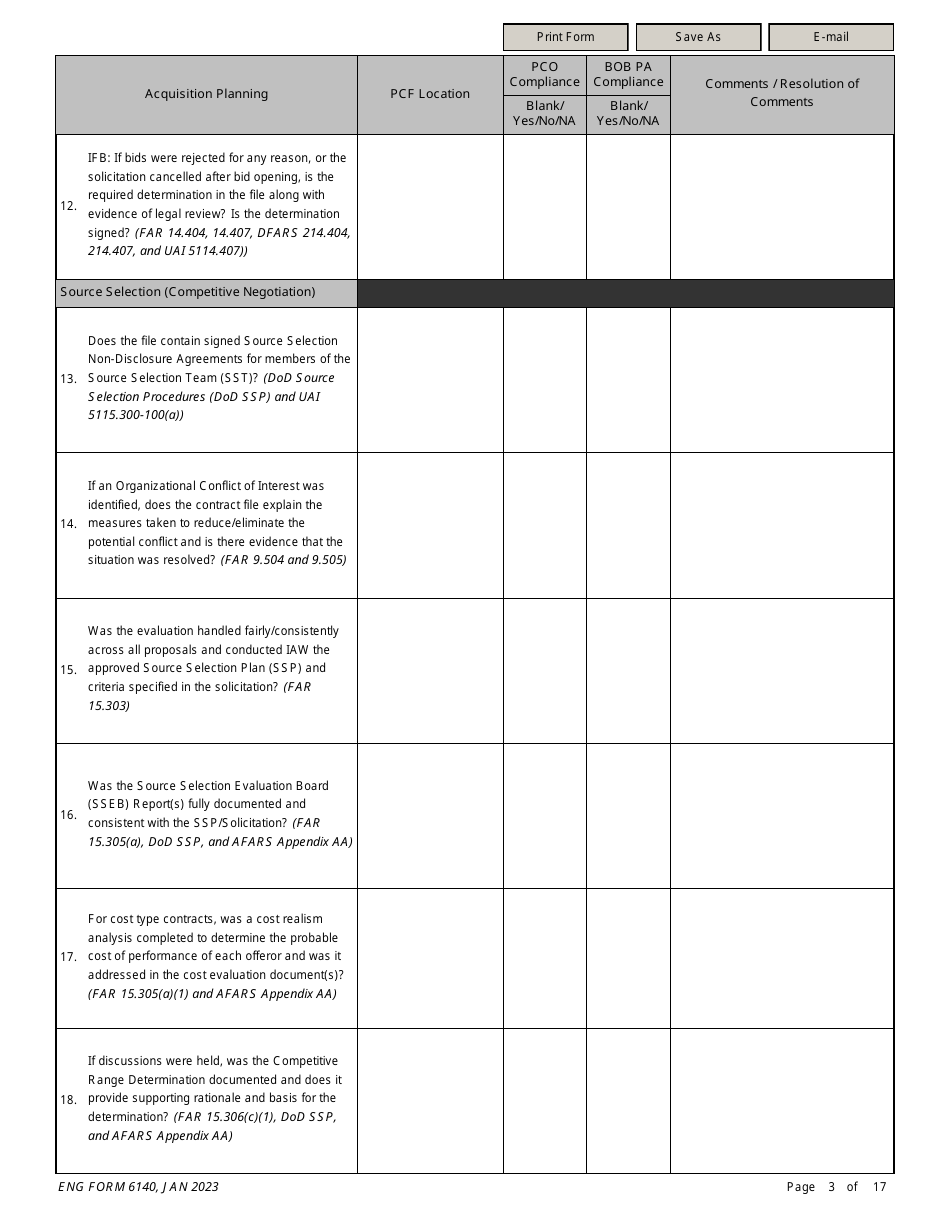 ENG Form 6140 Service / Supply Contract Compliance Checklist, Page 3