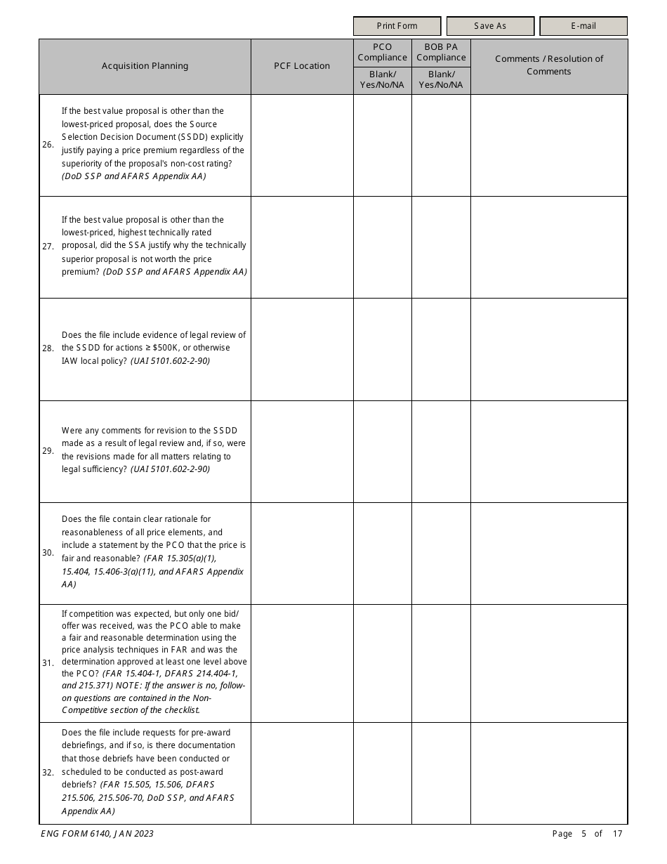 ENG Form 6140 Service / Supply Contract Compliance Checklist, Page 5