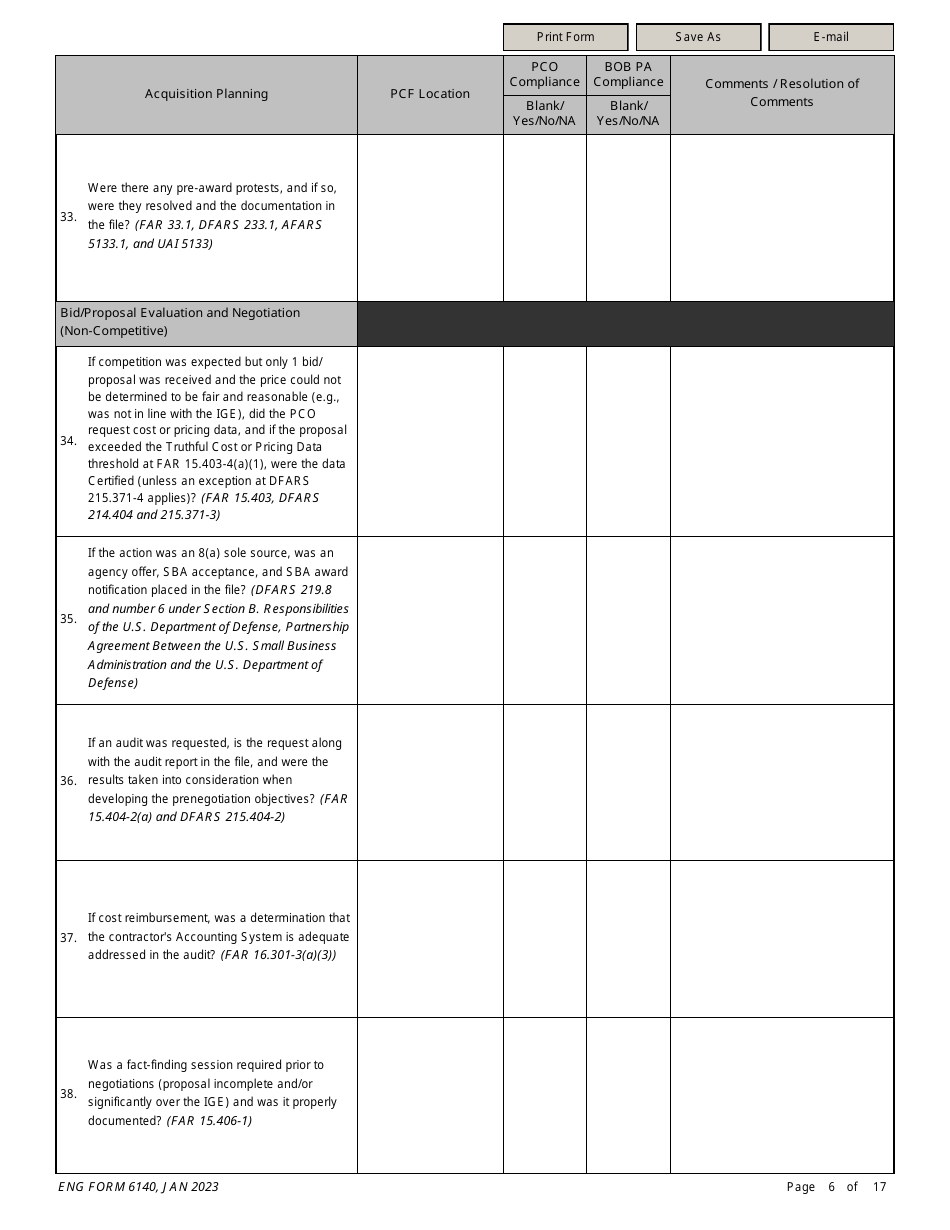 ENG Form 6140 Service / Supply Contract Compliance Checklist, Page 6