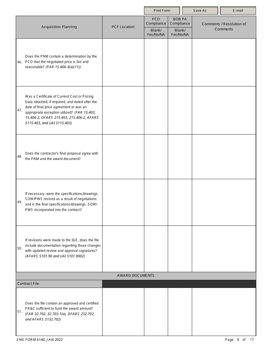 ENG Form 6140 Service / Supply Contract Compliance Checklist, Page 8