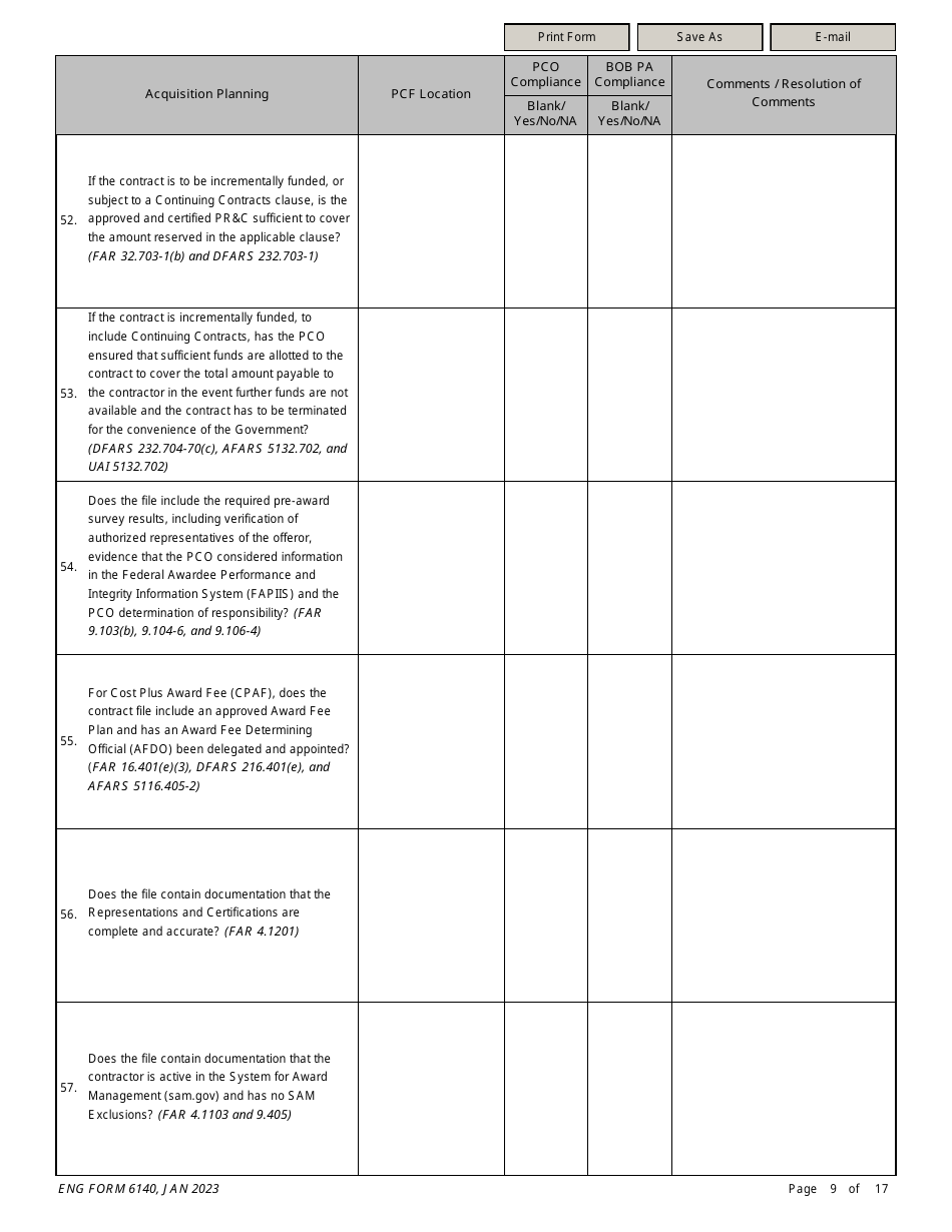 ENG Form 6140 Service / Supply Contract Compliance Checklist, Page 9