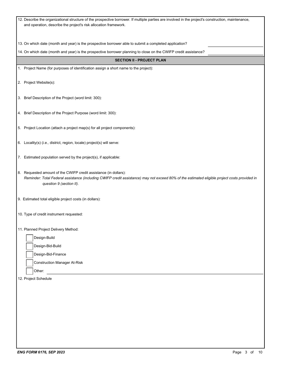 ENG Form 6176 Preliminary Application - Corps Water Infrastructure Financing Program (Cwifp), Page 3