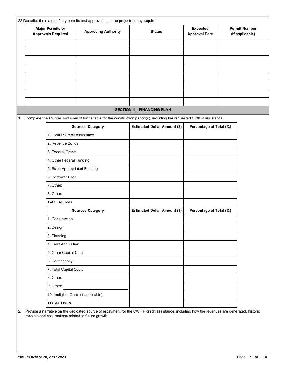 ENG Form 6176 Preliminary Application - Corps Water Infrastructure Financing Program (Cwifp), Page 5