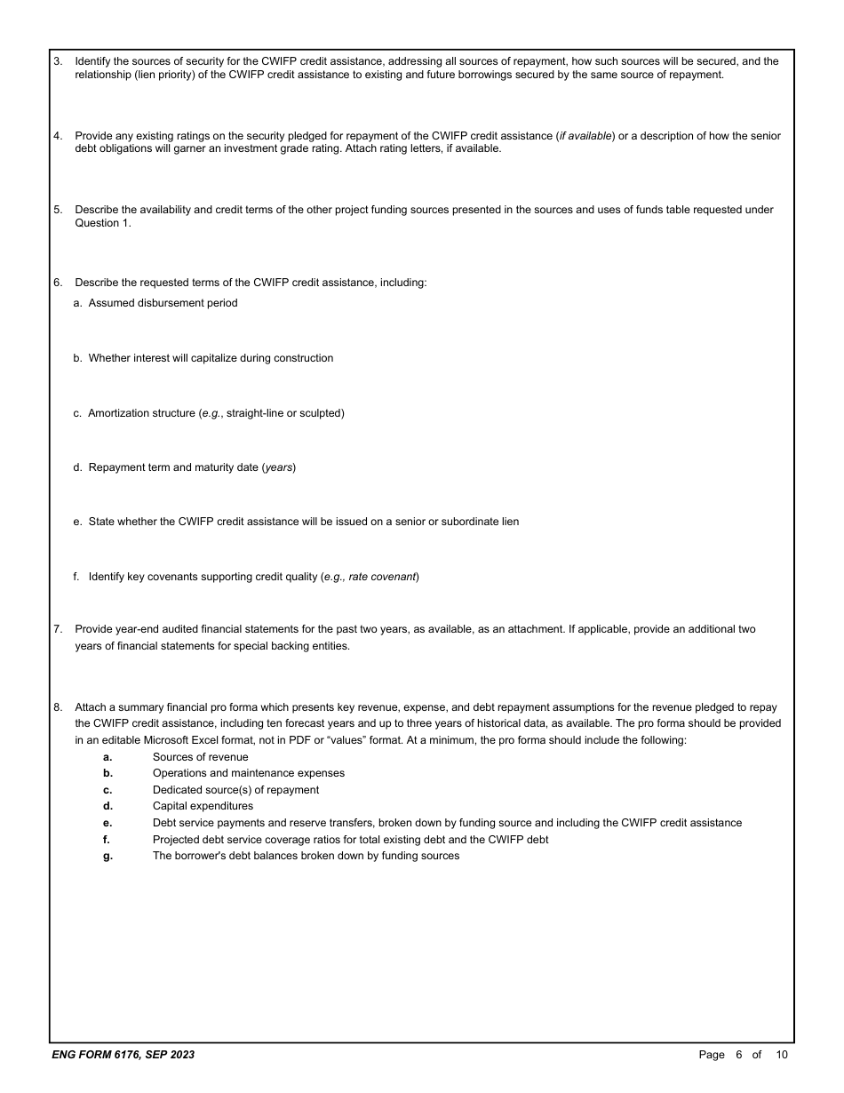 ENG Form 6176 Preliminary Application - Corps Water Infrastructure Financing Program (Cwifp), Page 6