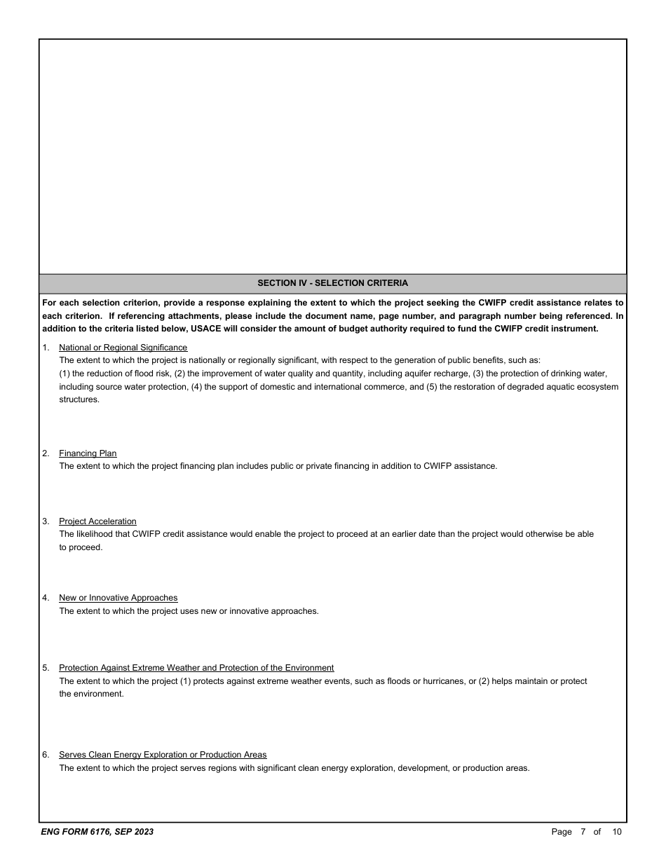 ENG Form 6176 Preliminary Application - Corps Water Infrastructure Financing Program (Cwifp), Page 7