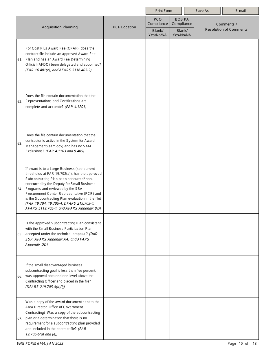 ENG Form 6144 Construction Contract Compliance Checklist, Page 10