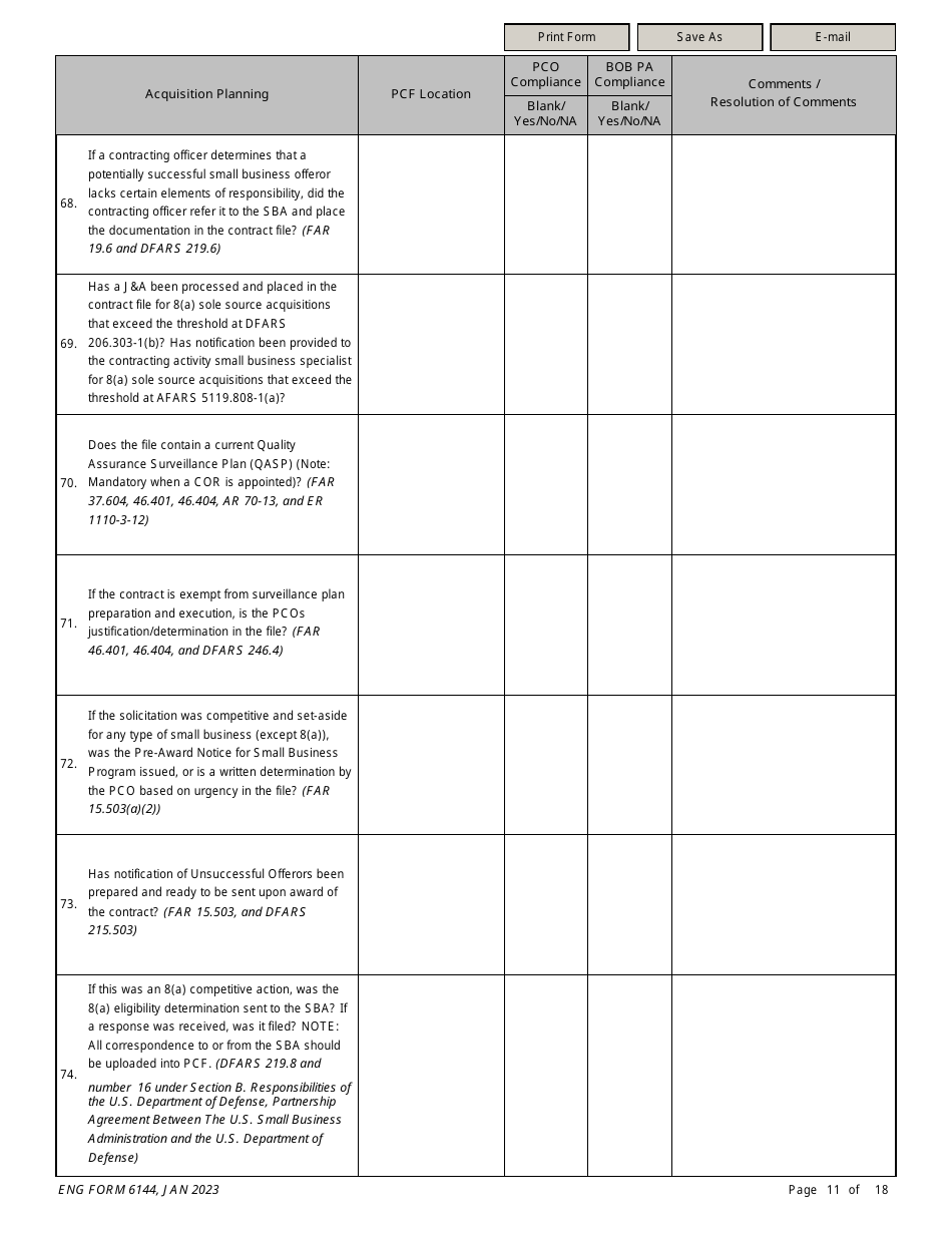 ENG Form 6144 Construction Contract Compliance Checklist, Page 11