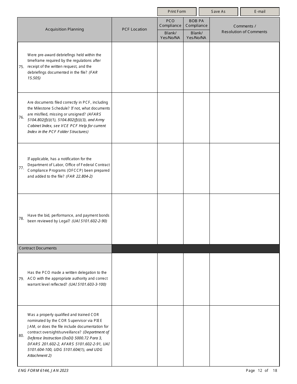 ENG Form 6144 Construction Contract Compliance Checklist, Page 12