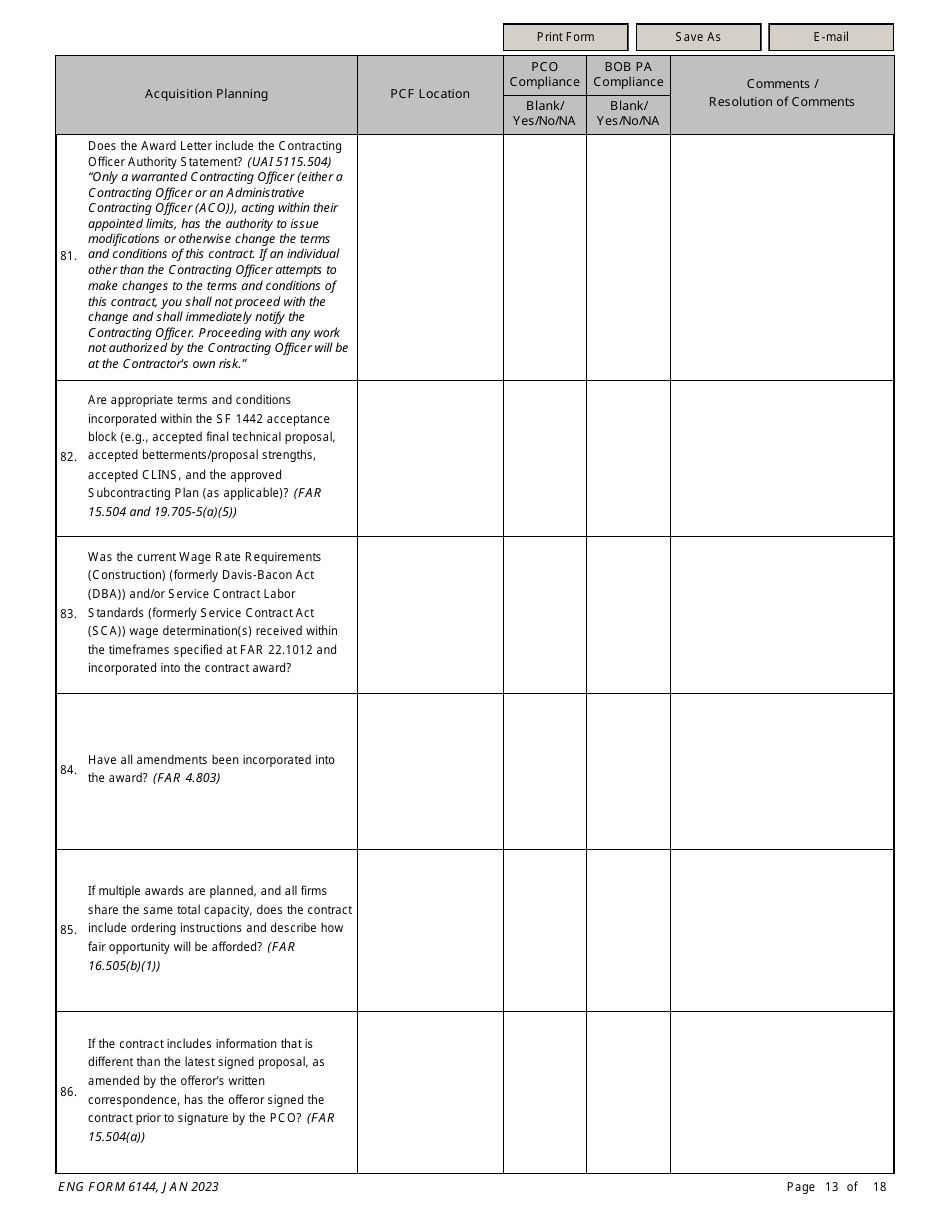 ENG Form 6144 Construction Contract Compliance Checklist, Page 13
