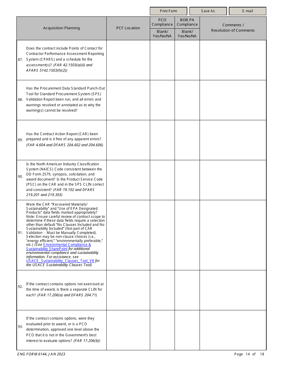 ENG Form 6144 Construction Contract Compliance Checklist, Page 14