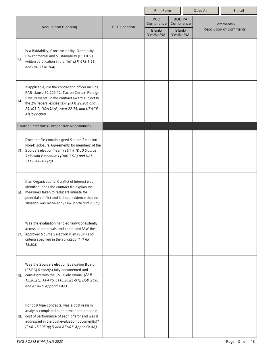 ENG Form 6144 Construction Contract Compliance Checklist, Page 3