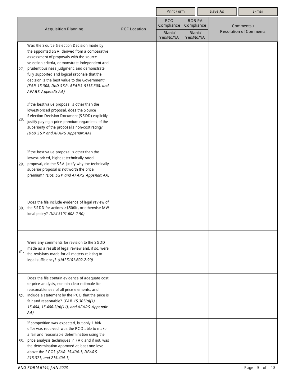 ENG Form 6144 Construction Contract Compliance Checklist, Page 5