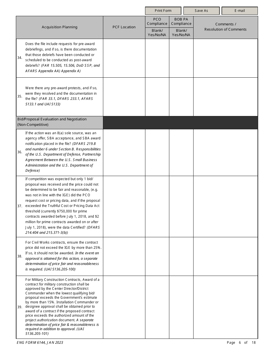 ENG Form 6144 Construction Contract Compliance Checklist, Page 6