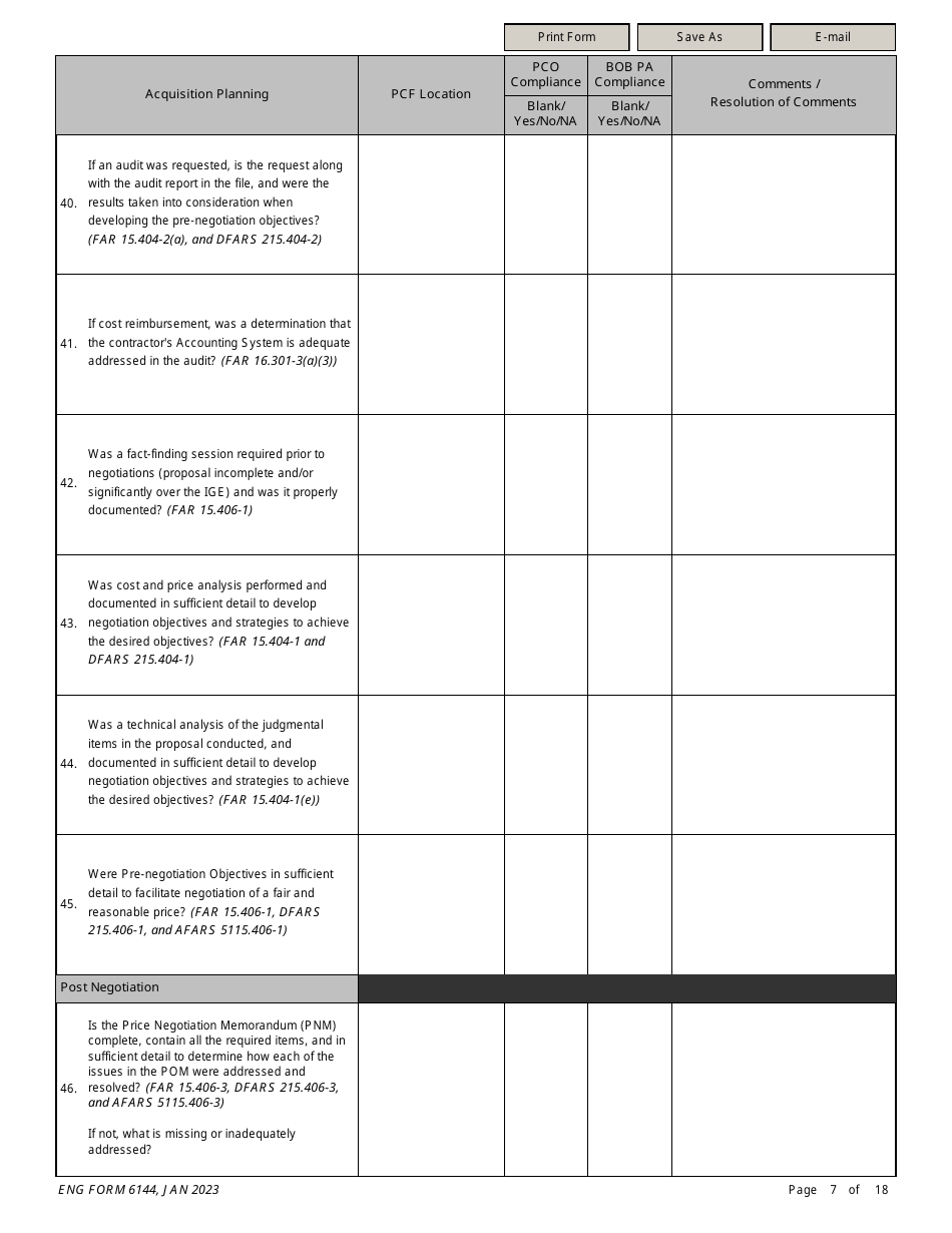 ENG Form 6144 Construction Contract Compliance Checklist, Page 7