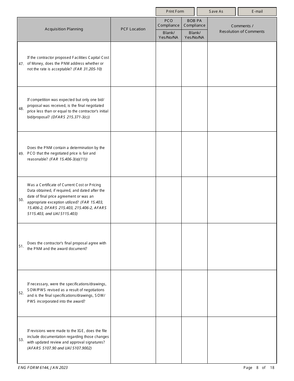ENG Form 6144 Construction Contract Compliance Checklist, Page 8