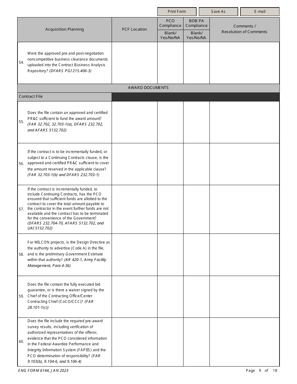 ENG Form 6144 Construction Contract Compliance Checklist, Page 9