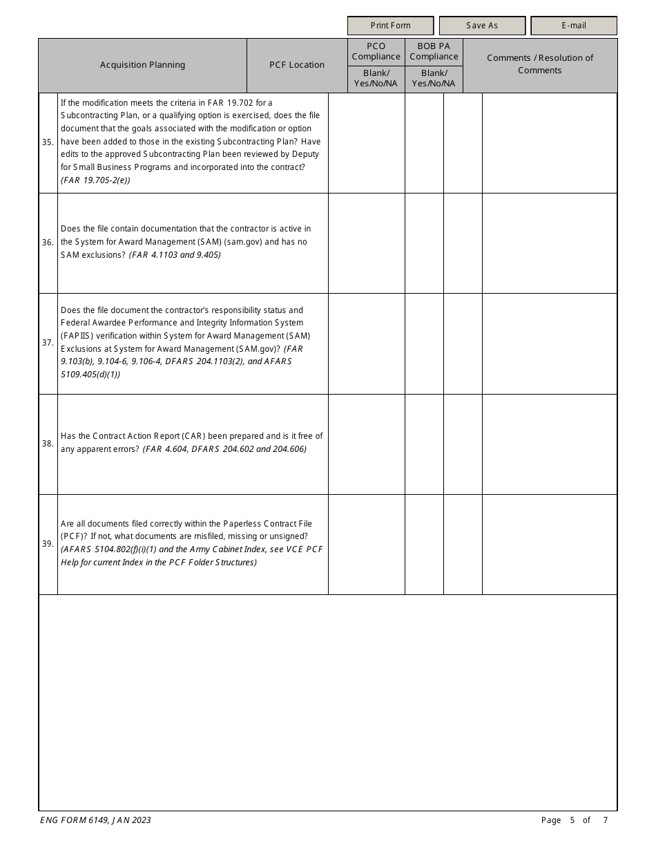 ENG Form 6149 Modification Compliance Checklist (All Contract Types), Page 5