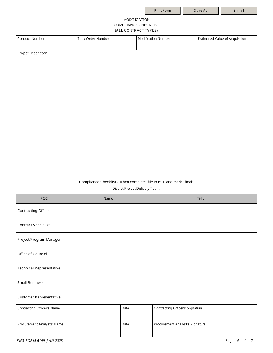 ENG Form 6149 Modification Compliance Checklist (All Contract Types), Page 6
